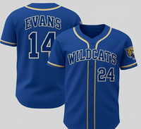 Blue baseball jersey with wild cat on the sleeve. 