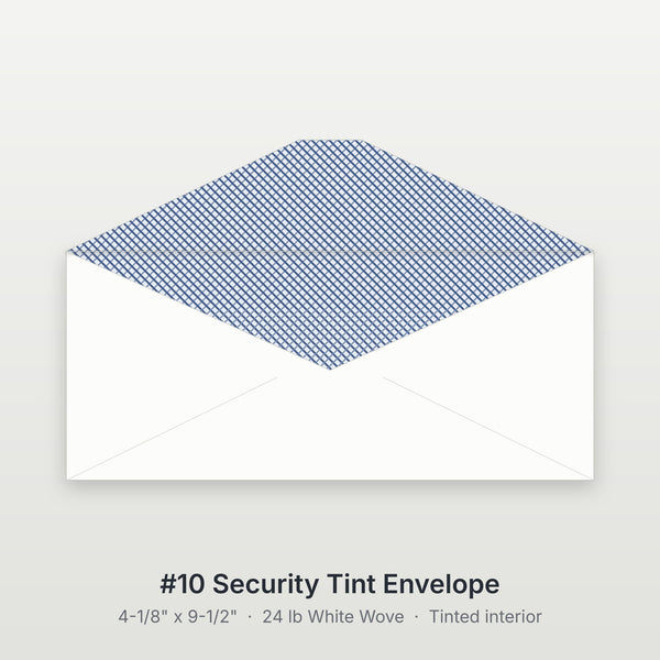 Blank #10 Security Tint Envelopes, 24 lb White Wove, 4-1/8" x 9-1/2"