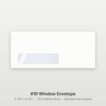 Blank #10 Window Envelopes, 24 lb White Wove, 4-1/8" x 9-1/2"