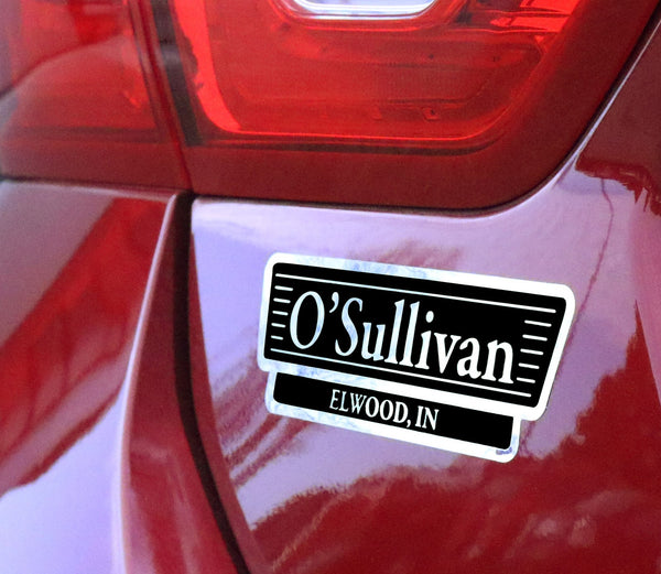 Custom dealer license plate on a vehicle bumper