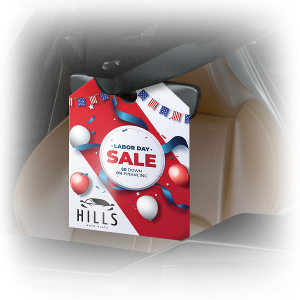 Custom rearview mirror tags for dealership service departments