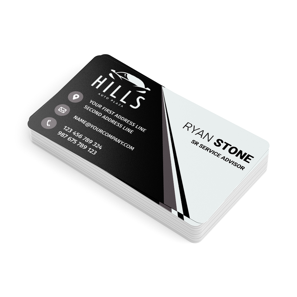 Full color printed plastic business cards for auto dealership sales teams
