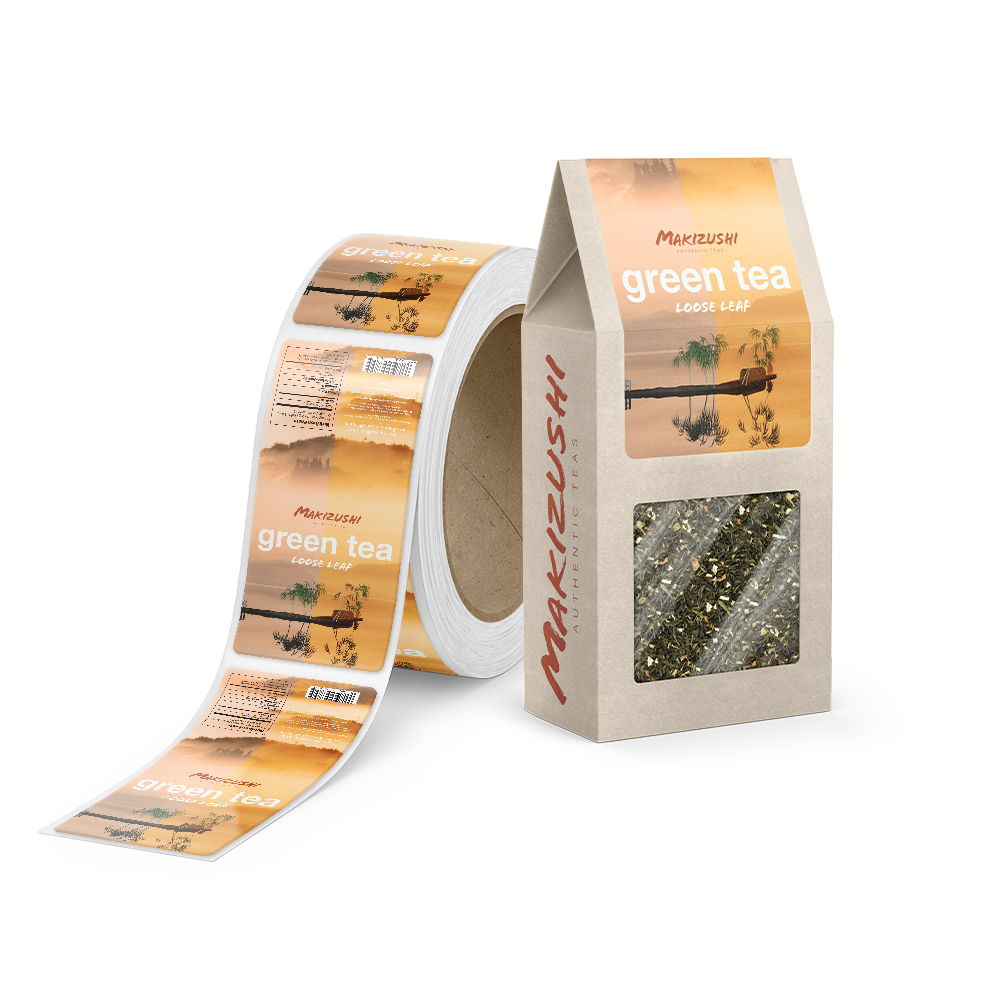 Custom printed roll labels on a roll for dealership packaging and branding