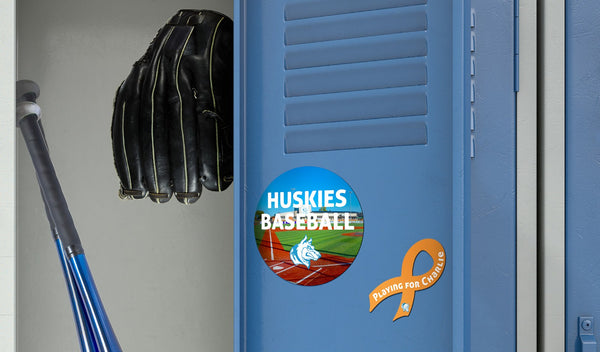 Custom school spirit magnet on a student locker